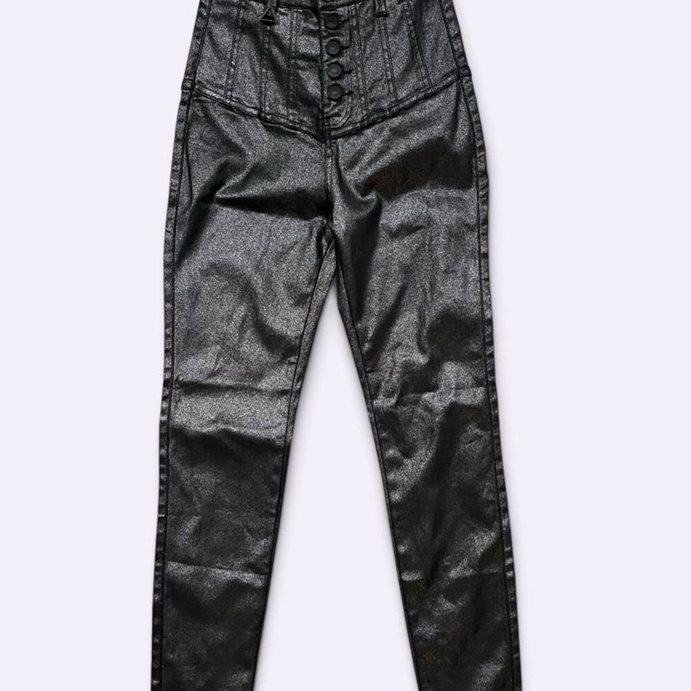 Neon Blonde Metallic Black Coated Skinny Jeans Pants Size 25